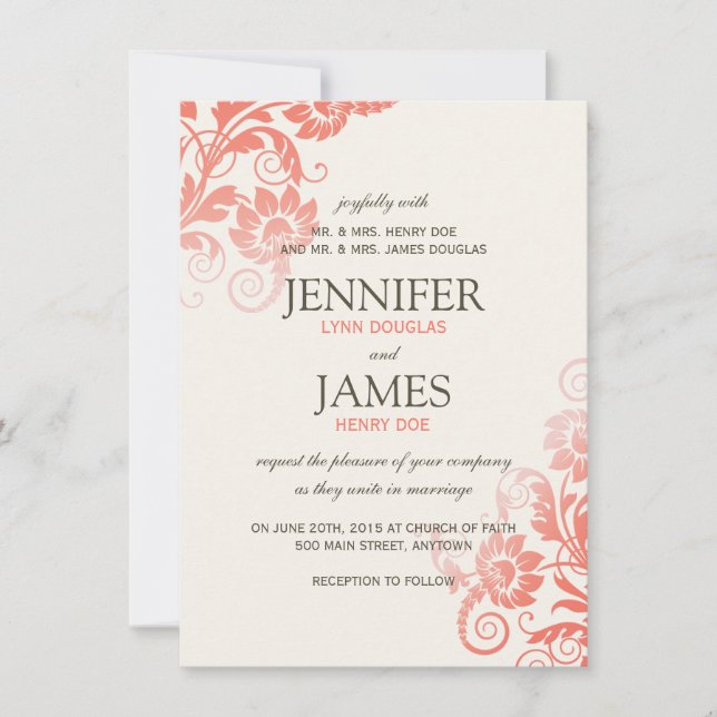 Invitations Classique Ombre Coral Wedding (Devant)