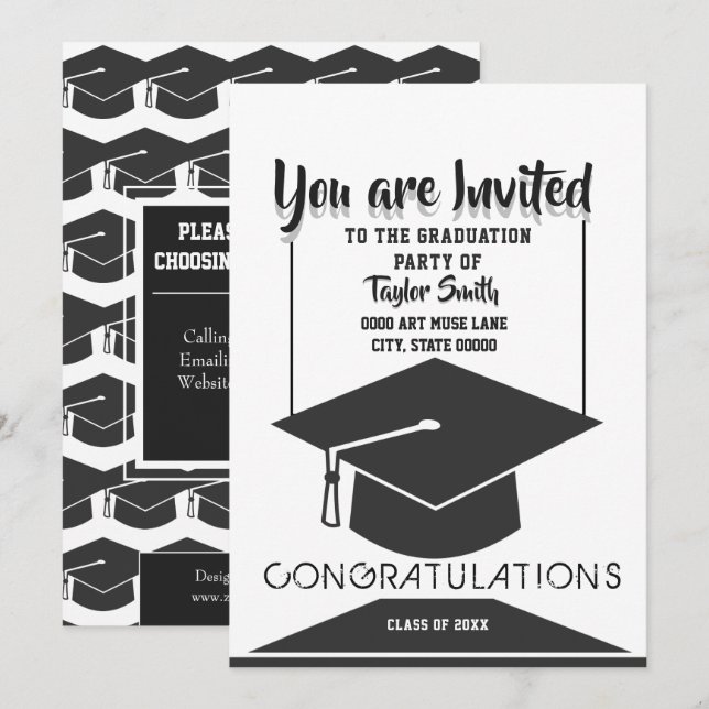 Invitations classiques à la fête de graduation noi (Devant / Derrière)