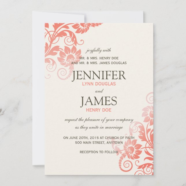 Invitations Classiques Ombre Coral Wedding (5x7) (Devant)