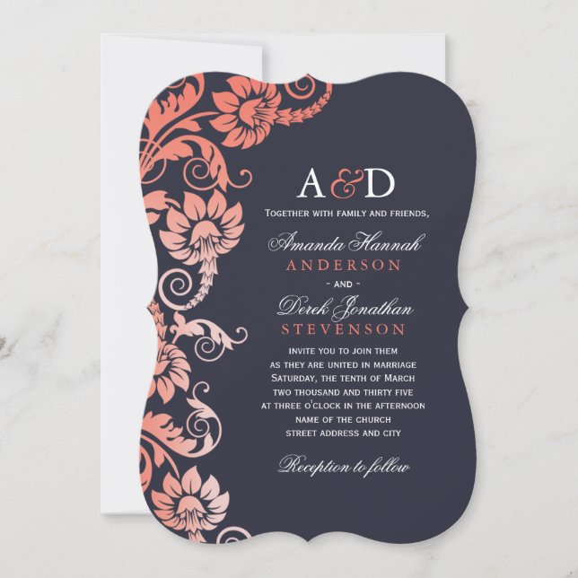 Invitations Classy Ombre Coral et Blue Wedding (Devant)