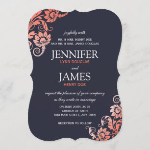 Invitations Classy Ombre Coral et Blue Wedding