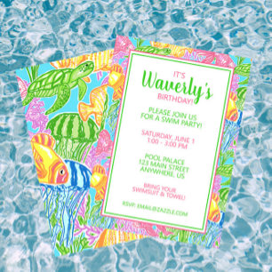 Invitations Colorées à la fête des poissons tropic