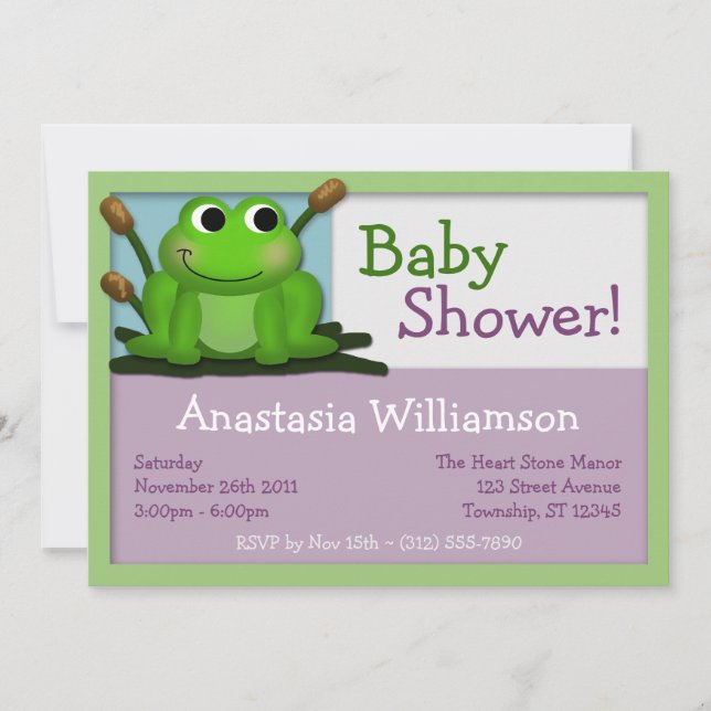 Invitations colorées de baby shower de Froggy (Devant)