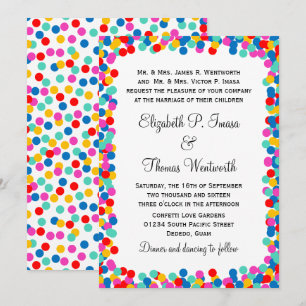 Invitations colorées de mariage de confettis