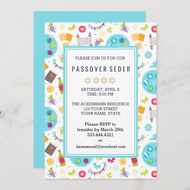 Invitations colorées de sédar de Pâque moderne (Devant / Derrière)