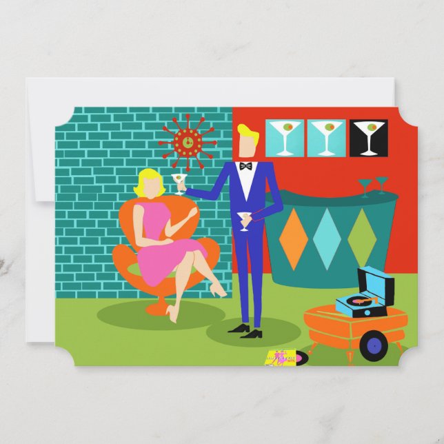 Invitations Conduites Retro Martini personnalisabl (Devant)