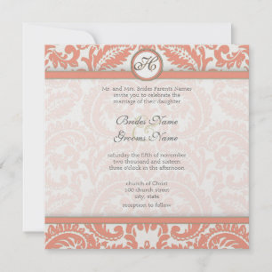Invitations Coral & Grey Mariage damassé