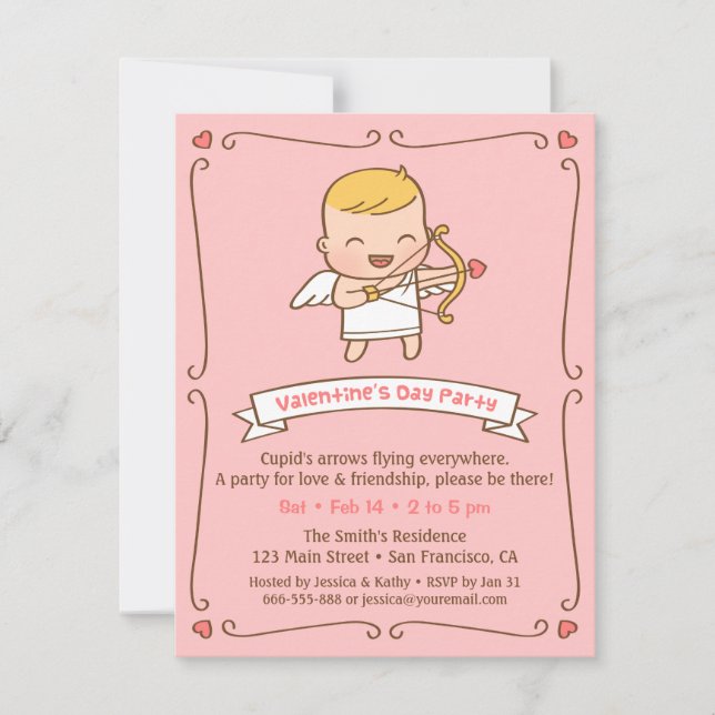 Invitations Cute Cupid Valentines Day Party (Devant)