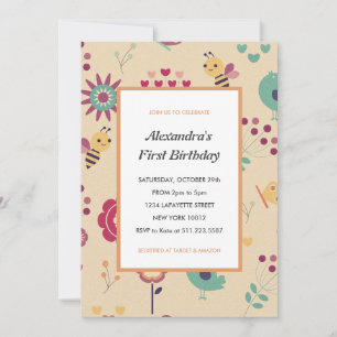 Invitations d'abeille 1er anniversaire Pink Bumble