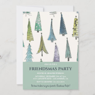 Invitations d'amis mignons arbres de Noël verts