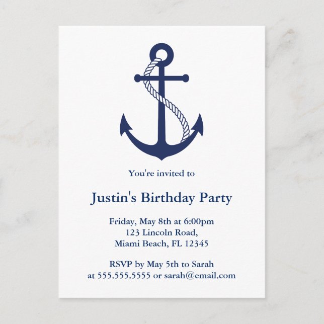 Invitations d'Ancre bleu marine moderne (Devant)
