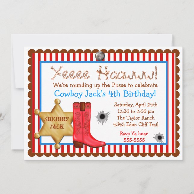 Invitations d'anniversaire à Cowboy Wild West (Devant)