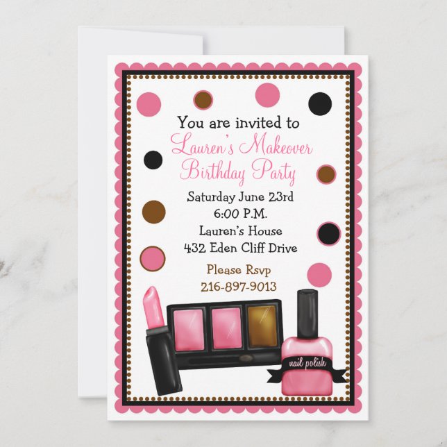 Invitations d'anniversaire à faire un maquillage (Devant)