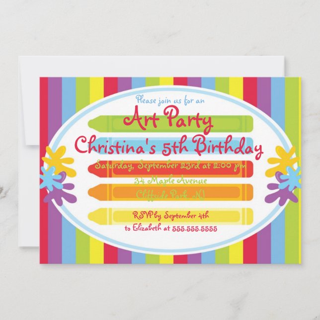 Invitations d'anniversaire à la fête de l'art et d (Devant)