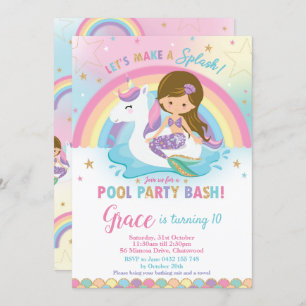 Invitations d'anniversaire à la Mermaid Unicorn Po