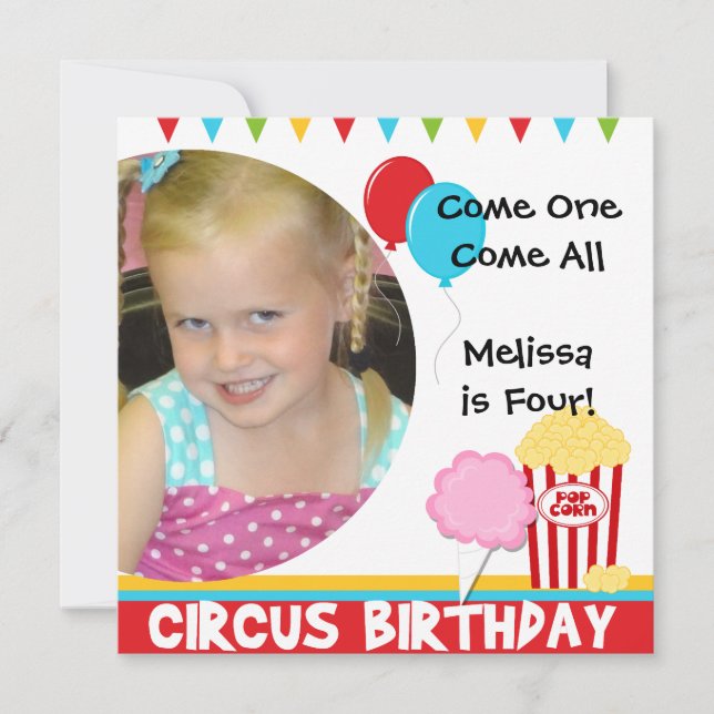 Invitations d'anniversaire au Cirque Photo Customi (Devant)