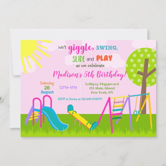 Invitations d'anniversaire au parc de jeux (Devant)