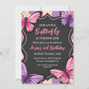 invitations d'anniversaire aux papillons roses et