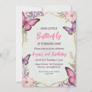 invitations d'anniversaire aux papillons roses et 