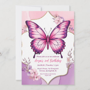 invitations d'anniversaire aux papillons roses et