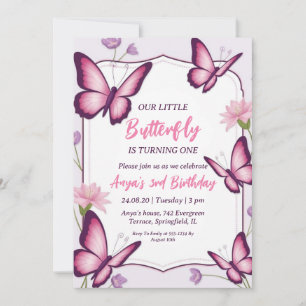 invitations d'anniversaire aux papillons roses et
