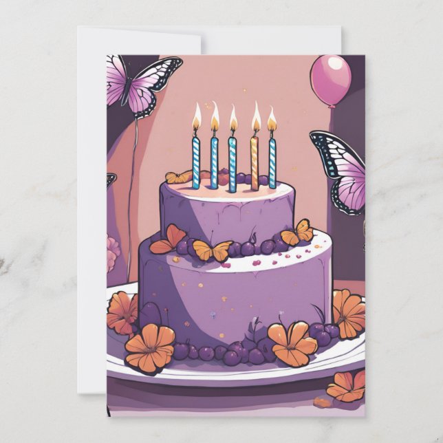 Invitations d'anniversaire aux papillons violets (Devant)