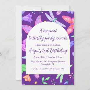 Invitations d'anniversaire aux papillons violets
