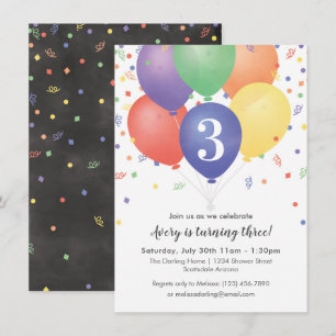 Invitations d'anniversaire avec ballons de couleur