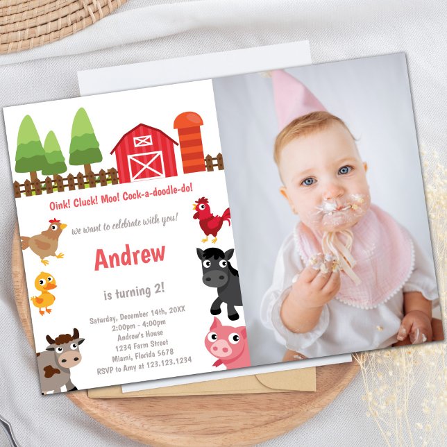 Invitations d'anniversaire Barnyard avec photo (Barnyard birthday invitations with photo)