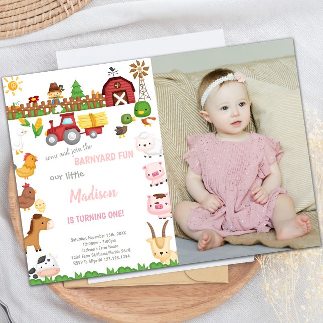 Invitations d'anniversaire Barnyard avec photo (Barnyard birthday invitations with photo)