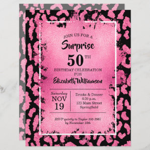 Invitations d'anniversaire Budget Pink Black Leopa