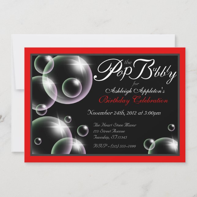 Invitations d'anniversaire Classy "Pop the Bubbly" (Devant)