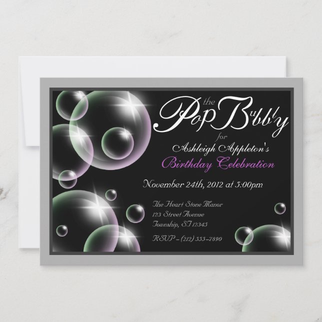 Invitations d'anniversaire Classy "Pop the Bubbly" (Devant)