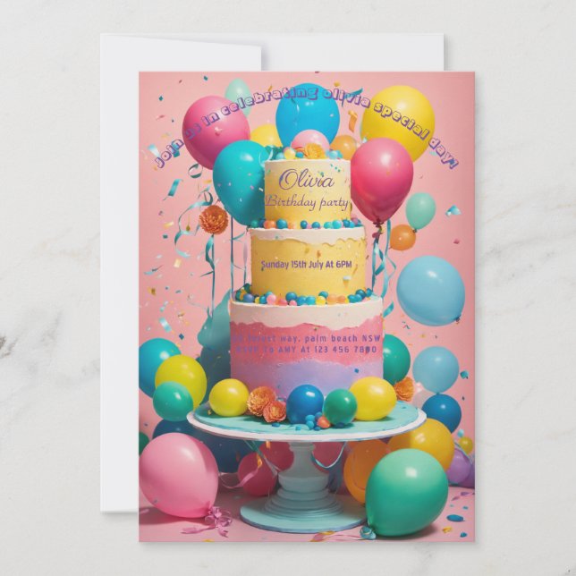 Invitations d'anniversaire : Conception de gâteaux (Devant)
