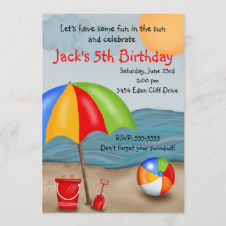 Invitations d'anniversaire d'amusement de plage
