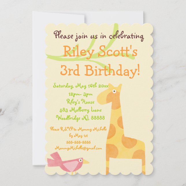 Invitations d'anniversaire d'animaux de la Jungle  (Devant)