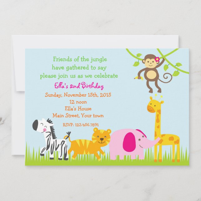 Invitations d'anniversaire d'animaux de zoo de (Devant)