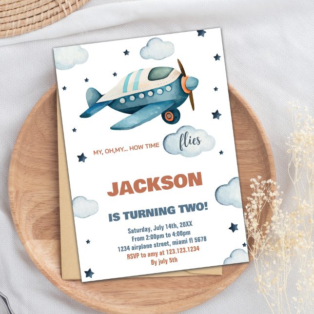 Invitations d'anniversaire d'avion bleu (Blue Airplane Birthday Invitations)