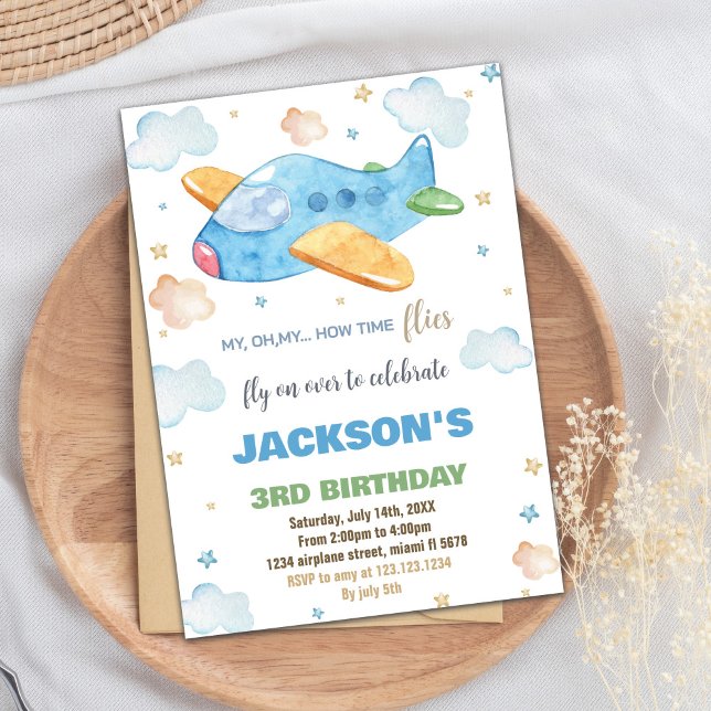 Invitations d'anniversaire d'avion Blue Orange (Blue Orange Airplane Birthday Invitations)