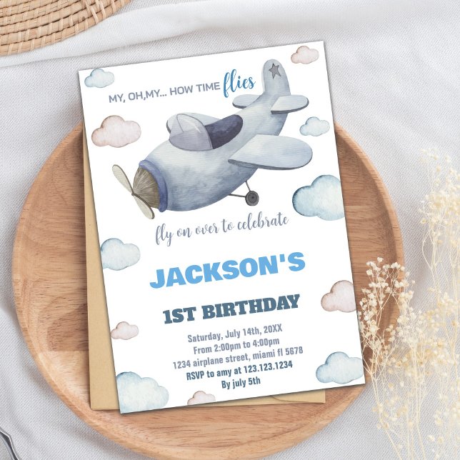 Invitations d'anniversaire d'avion gris bleu (Gray Blue Airplane Birthday Invitations)