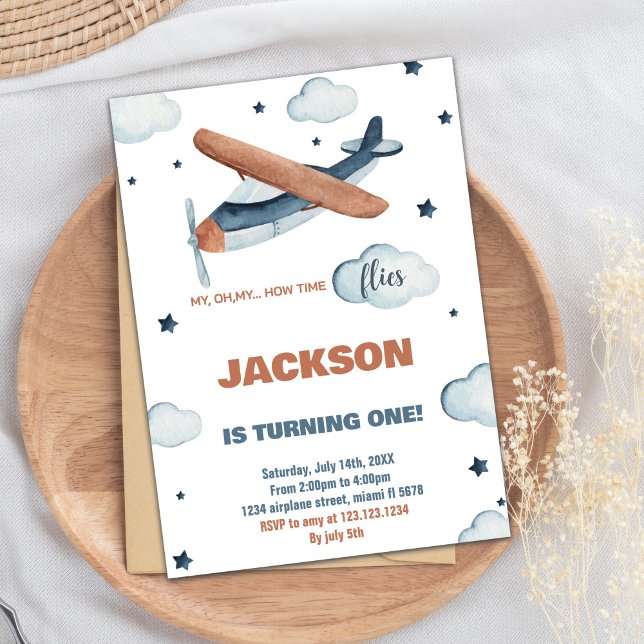 Invitations d'anniversaire d'avion gris-orange (Gray Orange Airplane Birthday Invitations)