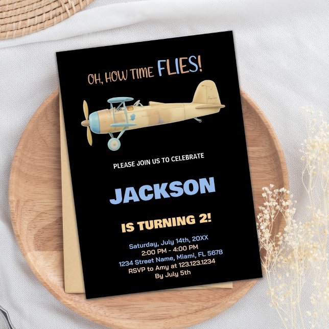 Invitations d'anniversaire d'avion noir (Black Airplane Birthday Invitations)