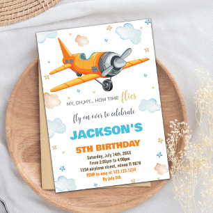 Invitations d'anniversaire d'avion orange
