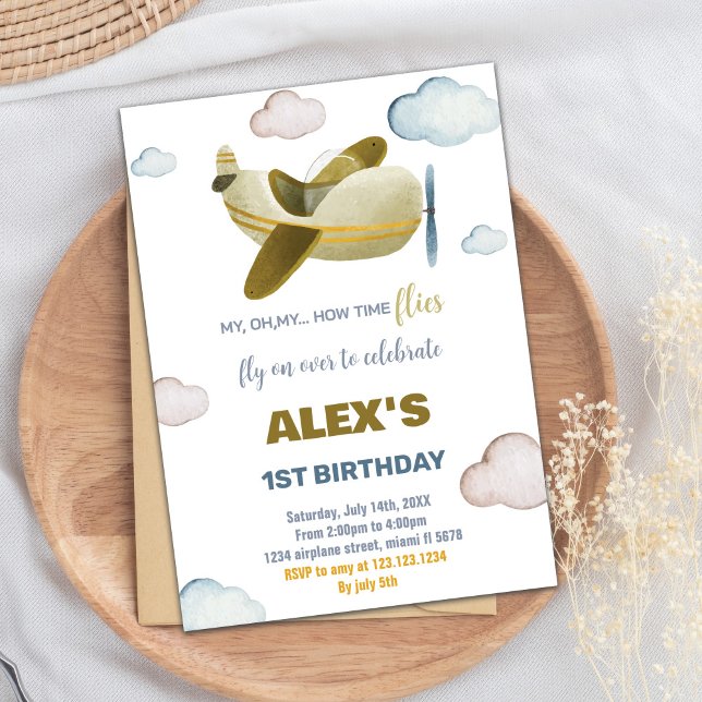 Invitations d'anniversaire d'avion orange jaune (Yellow Orange Airplane Birthday Invitations)