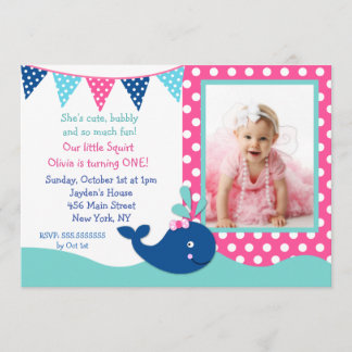 Invitations d'anniversaire de baleine pour la