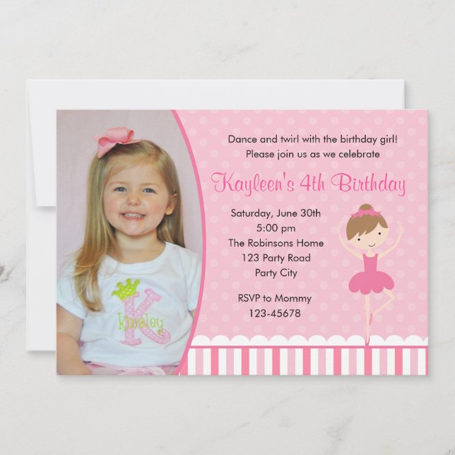 Invitations d'anniversaire de Ballerina avec photo (Devant)