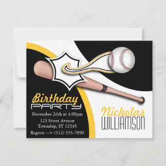 Invitations d'anniversaire de baseball Jaune tenda