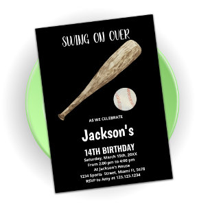 Invitations d'anniversaire de baseball noir blanc