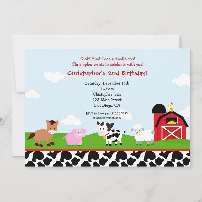 Invitations d'anniversaire de basse-cour de ferme (Devant)