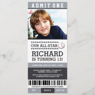 Invitations d'anniversaire de billet de base-ball